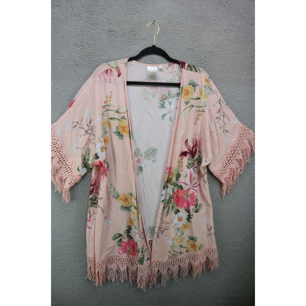 Plum Pretty Sugar Coral Crochet Fringe Open Front Floral Cardigan-XS/S-BOHO